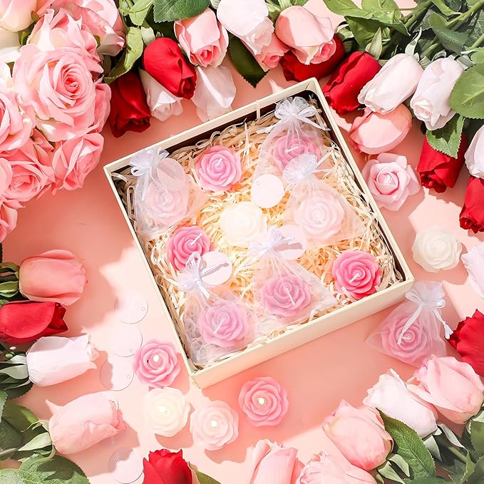 Treela 50 Set Flower Candles Wedding Favor for Guests Mini Pink Rose Shaped Tealight Candles for Return Gift Wedding Birthday Bridal Shower Housewarming Party