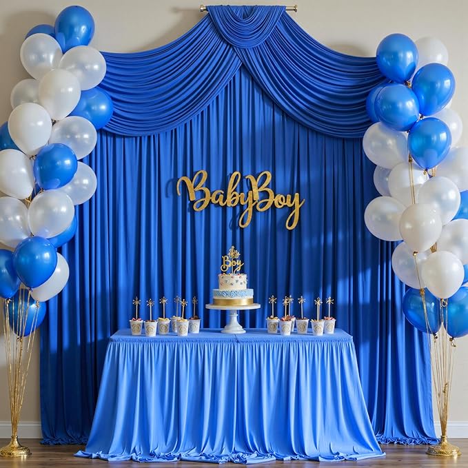 10ft x 10ft Wrinkle Free Royal Blue Backdrop Curtains for Party Stage Wedding Ceremony, Polyester Photography Backdrop Drapes Back Drop Cloth for Baby Shower,Rod Pocket Home Sliding Door Decoration