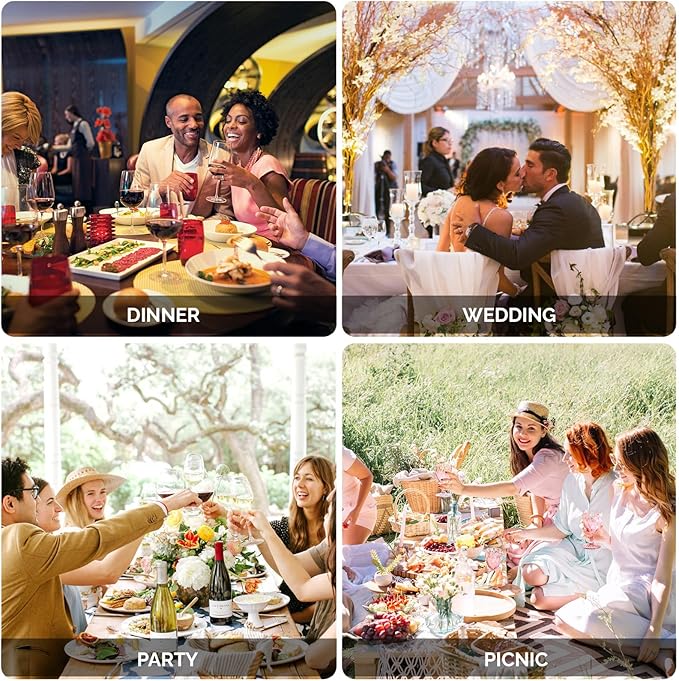 ROVSUN 800 Piece Gold Disposable Dinnerware Set for 100 Guests - Elegant Plastic Plates, 100 Pre-Rolled Napkins, Silverware, Dinner & Dessert Plates, Cups, Straws