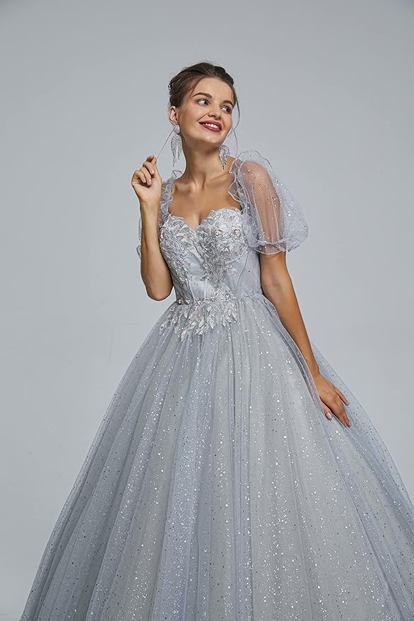Engerla Women's Beading Sweetheart Ball Gown Tulle Layed Long Quinceanera Dress