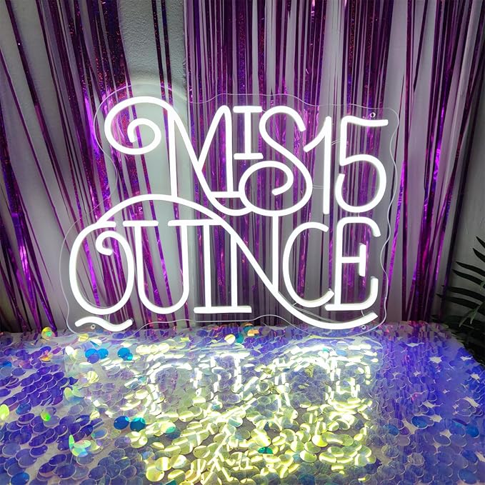Mis Quince Aos Neon Sign for Wall Decor, Luces Led 15 Aos, Children's Room, Bar, Party, Christmas, Wedding Decoration, 39cm, White-8