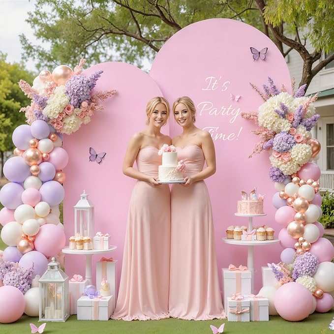 Pink and Purple Photo Arch Backdrop Cover Set of 2 for Baby Shower Party 7.2ft and 6ft Arch Covers Stretchy Backdrop Spandex Arch Stand Covers for Girls Birthday Wedding Banquet Background