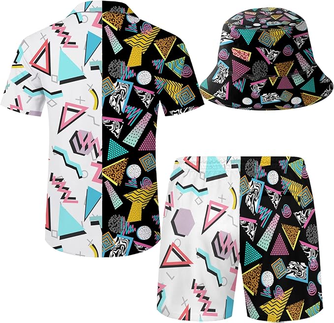 Men's Hawaiian Shirt and Shorts Set 2 Piece Beach Outfits with Bucket Hats for Beach Days and Summer Vibes
