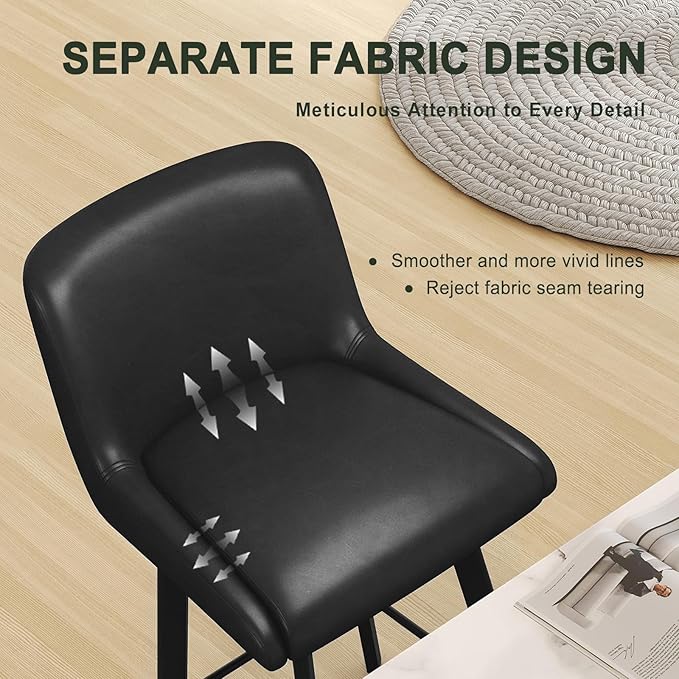 Swivel Bar Stools, 29''H Upholstered Barstools with Backs, Modern Counter Height Bar Stool Chairs for Kitchen Island, Metal Legs (Black- Faux Leather, Set of 2-29" H)