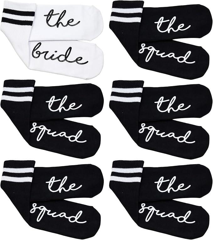 Funky Junque Bride Socks for Bachelorette Party Favors, Bridesmaid Gifts, 100% Cotton Crew Socks, Bridal Shower Accessories
