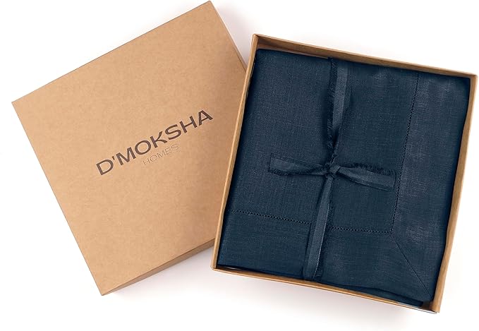 D'Moksha Homes Navy Blue Linen Tablecloth for Rectangle Tables 60 x 90 Inch - 100% Pure Linen Navy Table Cloth - Classic Hemstitch, Machine Washable Tablecloth for Easter