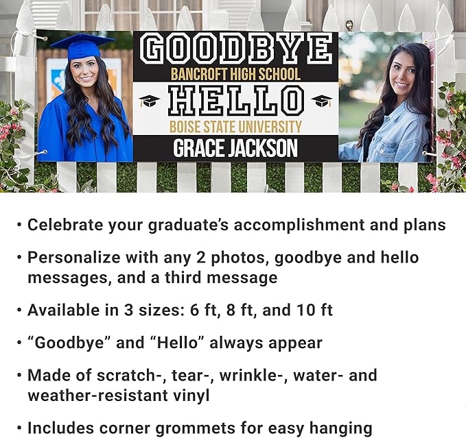 Let's Make Memories Personalized Graduation Banner - Party Decoration - Class of 2025 - Customized Photo Banner - Celebration - Any Text - Indoor/Outdoor Vinyl - New Beginnings - 10 ft.