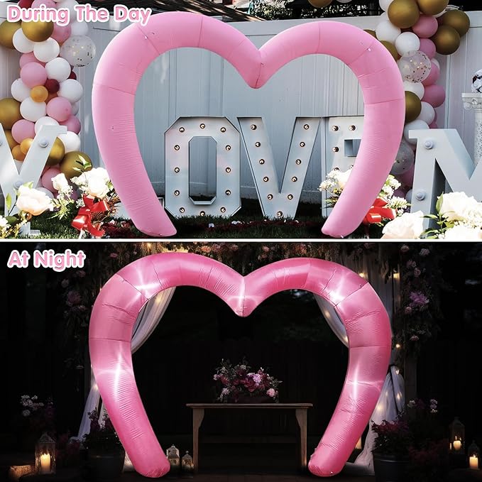 9 * 4.5FT Pink Valentine Inflatables Outdoor Decorations Heart Shaped Blow up Inflatable Archway with Build in LED for Indoor Outdoor Party Lawn Yard Garden Anniversary Wedding Decor