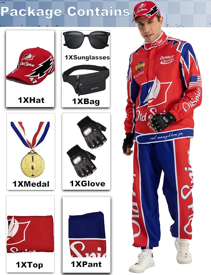 Race Car Driver Costume Jumpsuit Racing Suit Outfit Jacket Halloween Adult Men Women