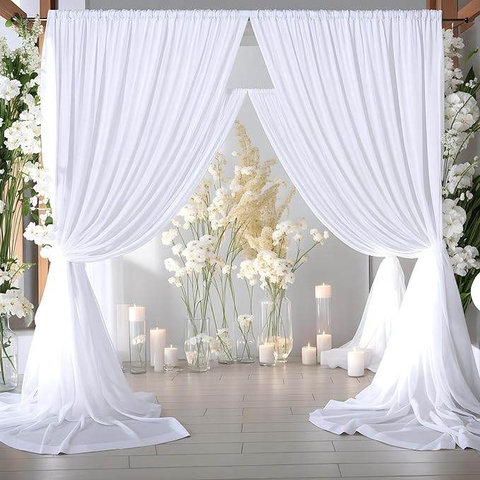 30ft x 8ft Wrinkle Free White Backdrop Curtains for Weddings Parties, 6 Panels 5x10ft Soft Silky Polyester White Photo Backdrop Drapes Back Drop Cloth for Birthday Christmas Photography Background