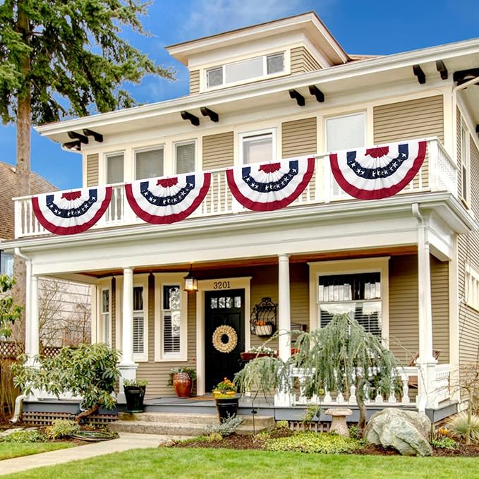 American Fan Bunting 2 x 4 Ft American Pleated Fan Flag,American Flag Bunting Patriotic Half Fan Bunting Flag, 4th of July Decorations Flags for outdoor