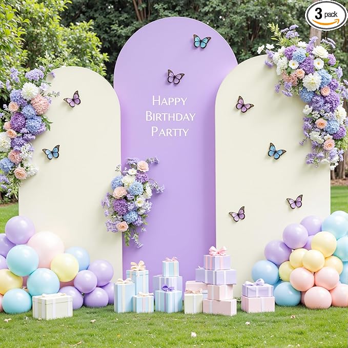 Beige and Purple Arch Cover 3 Set-6FT, 5FT, 4FT Arch Backdrop Cover Spandex Fitted 2- Color Fabric Stand Covers for Baby Shower Birthday Party Wedding Bridal Shower Photo Background Decorations