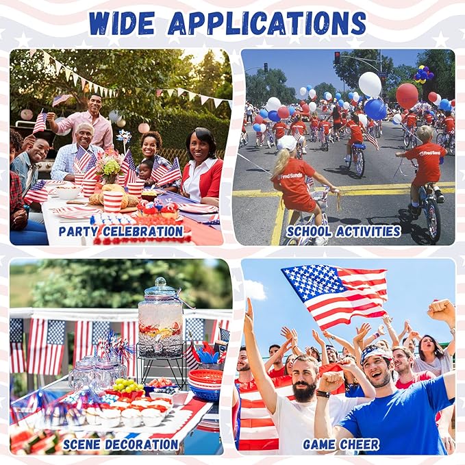 Peryiter 700Pcs Small American Flags on Stick 4 x 6" Mini Handheld USA Flag Polyester 4th of July Decorations with Safety Golden Spear Tops for Memorial Day Independence Day Deor