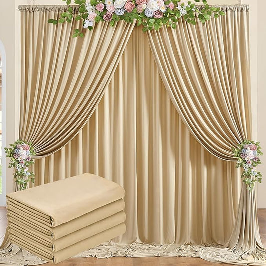 20 ft x 8 ft Thick Champagne Backdrop Curtain for Wedding Parties, 4 Panels 5 ft x 8 ft Wrinkle Free Polyester Champagne Photography Backdrop Drapes, Birthday Party Home Decoration Supplies