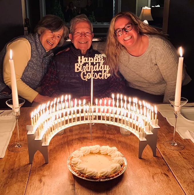 White Candle Holder Centerpiece for Milestone Birthdays – Perfect for 40th, 50th, 60th, 70th, 80th, 90th, and 100th – Includes 100 Gold Birthday Candles – Elegant Cake Decorations