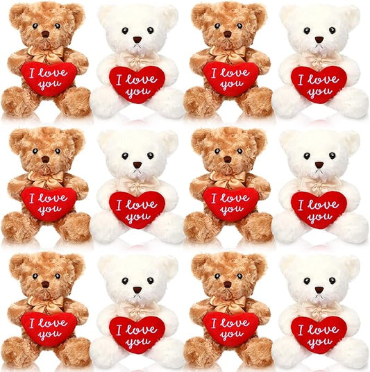 Hungdao 12 Pack Valentine's Day Bear Bulk 10 Inch Soft Valentine Stuffed Animals Cute Plush Bears Romantic Gift for Valentines Day Girlfriend Birthday Wedding Anniversary Decoration(Heart)