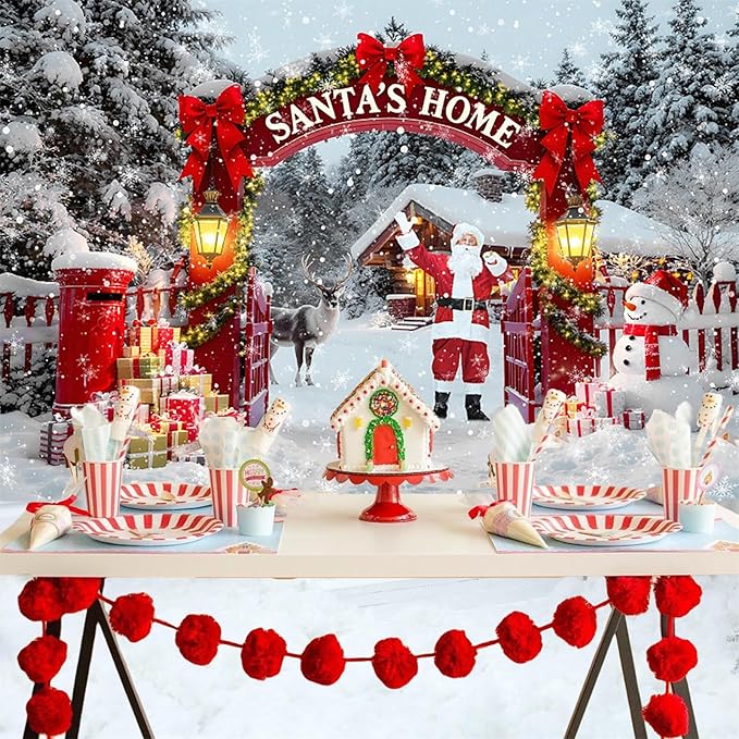 Baocicco 12x8ft Santa's Home Photography Backdrops Santa Claus Snowman Elk Farmhosue Snowfalke Banner Backdrop Merry Christmas Party Supplies New Year Eve Background Photo Studio Props