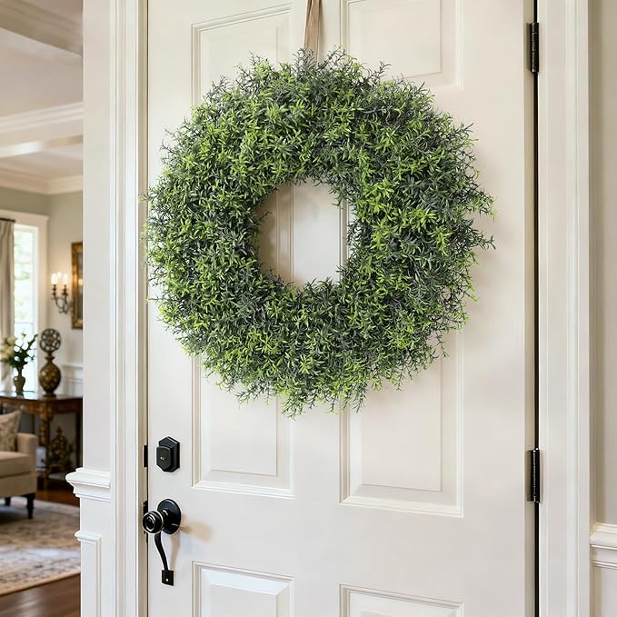 26" Large Artificial Rosemary Wreath for Front Door - UV Resistant Realistic Rosemary Plant, Fake Spring/Summer Greenery Wreath for Wall Window Farmhouse Fireplace Decor
