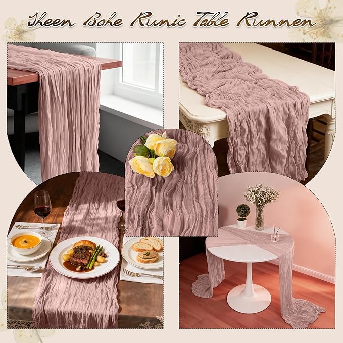 16 Pack 10Ft Cheesecloth Table Runners – Boho Gauze Vintage Table Decor, 120 Inch Long Rustic Cheese Cloth Runner for Wedding, Bridal Shower, Birthday, Romantic Party (Pink, 24" x 120"-16Packs)