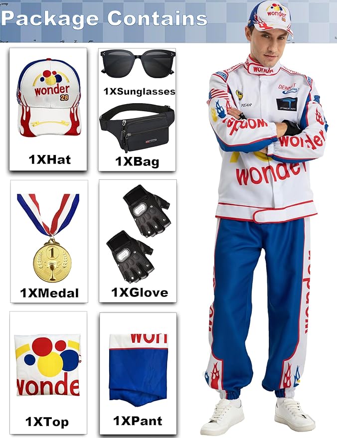 Race Car Driver Costume Jumpsuit Racing Suit Outfit Jacket Halloween Adult Men Women