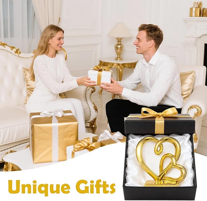 Valentine's Day Wedding Anniversary Couples Gifts-Two Hearts Decor Resin Statue,1st to 50th for Her/Him,Engagement Present, Shimmering Love Symbol for Couple, Romantic Home Accent