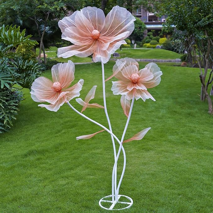 Giant Flowers for Decoration,Artificial Silk Flowers with Stand,Large Fake Floral Decor for Home Garden,Indoor Outdoor Party Birthday Wedding Backdrop (Gradient Champagne)