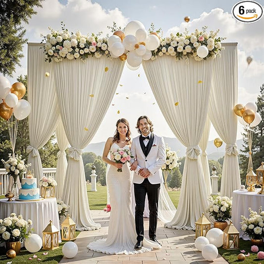 30 ft x 10 ft Wrinkle Free Champagne Backdrop Curtain for Parties, 6 Panels 5x10ft Silky Polyester Wedding Backdrop Drapes Photo Back Drop Cloth for Birthday Baby Shower Photography Background