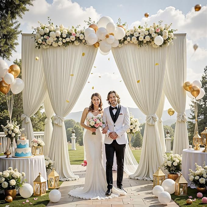 20 ft x 10 ft Wrinkle Free Champagne Backdrop Curtain for Parties, 4 Panels 5x10ft Silky Polyester Wedding Backdrop Drapes Photo Back Drop Cloth for Birthday Baby Shower Photography Background