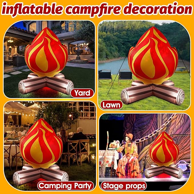 5FT Winter Inflatable Campfire Blow-up Fake Campfire Built-in 4 LED Lights for Winter Inflatables Outdoor Decorations Inflatable Fake Fire for Bonfire Birthday Party Decor Supplies Yard Lawn Garden