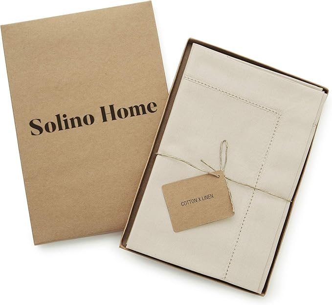 Solino Home Linen Cloth Napkins Set of 4 - Cotton Linen Hemstitch Dinner Napkins 20 x 20 Inch for Spring, Easter - Handcrafted and Machine Washable
