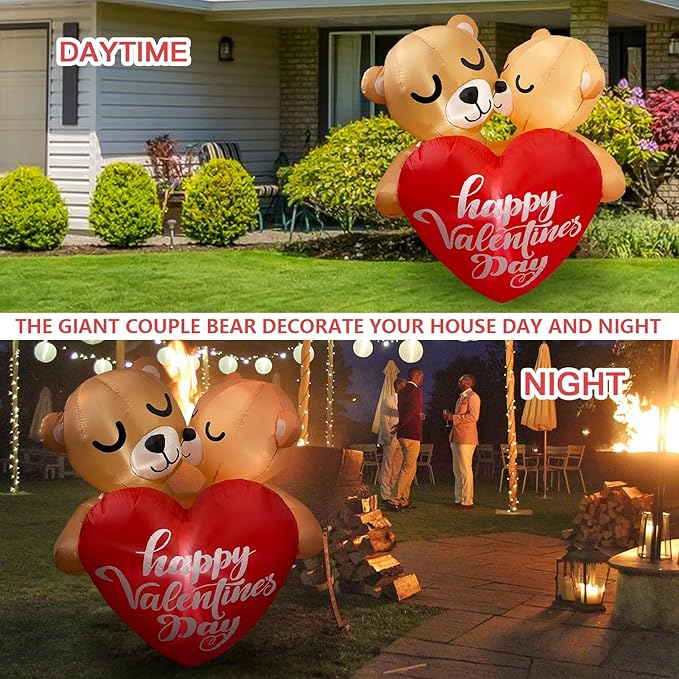 Valentines Inflatables Outdoor 4FT Valentines Day Inflatable Couple Bear with Love Heart Lighted Valentines Day Decoration for Outdoor Yard Garden