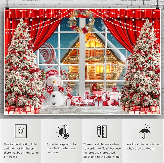 YongFoto Merry Christmas Backdrop 10x8ft Snowman Window View Snowy Town Xmas Tree Photography Background 2026 New Year Family Winter Holiday Party Banner Portrait Photoshoot Wallpaper Photo Booth