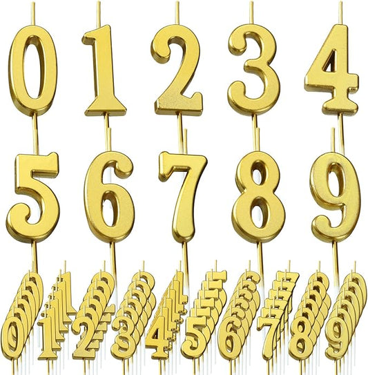 Treela 100 Pieces Number Birthday Candles Bulk, 3.94 Inch Gold Numeral 0-9 Candles for Birthday Cakes, Glitter Cake Topper Decoration for Wedding Anniversary Celebration and Party