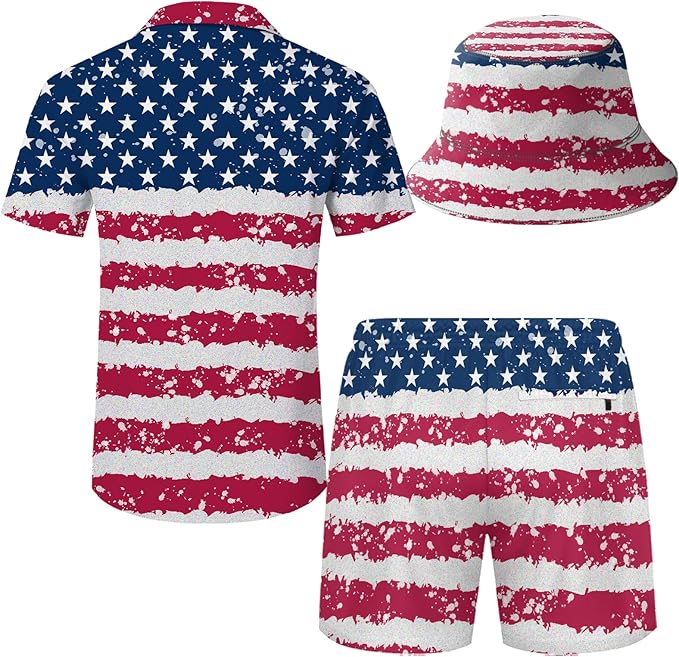 Men's Hawaiian Shirt and Shorts Set 2 Piece Beach Outfits with Bucket Hats for Beach Days and Summer Vibes