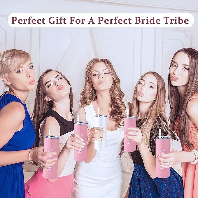 6 Pack Bride to Be Skinny Tumbler | 20 oz Bride Tribe Stainless Steel Wine Tumblers | Engagement Wedding Gifts Bridesmaids Mugs Bachelorette Party Supplies & Games