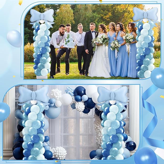 Kasyat Dusty Blue Bow Balloon Column Stand Kit Retro Baby Blue Balloon Arch Garland Kit Bow Decor for Boy Baby Bridal Shower Birthday Wedding Party Coquette Decorations