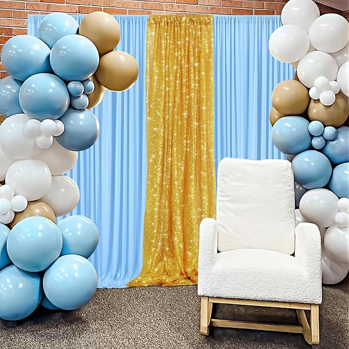 50ft×10ft Baby Blue Wrinkle Free Backdrop Curtains for Parties, 10 Panels 5×10ft Soft Silky Polyester Blue Photo Backdrop Drapes for Boy Birthday Elephant Themed Party Gender Reavel Photography