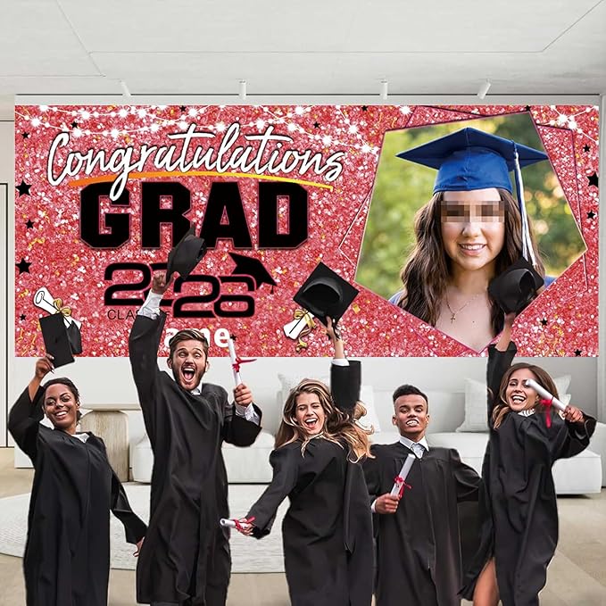 Custom Garaduation Garage Door Banner Cover 16 x 7 ft Class of 2026 Congrats Grad Party Backdrop Personalized Graduation Decoration(Pink and Black)