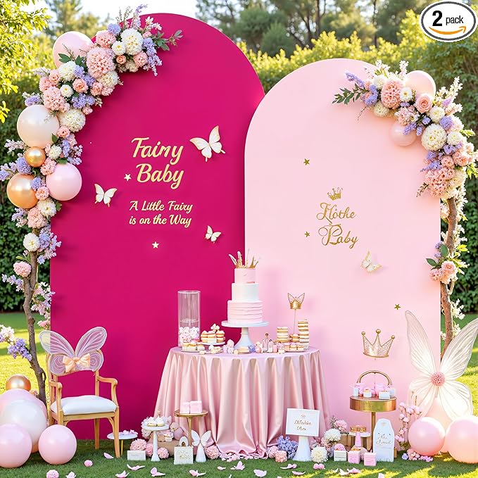 Pink and Hot Pink Photo Arch Backdrop Cover Set of 2 Spandex 7.2 and 6ft Arch Covers Stretchy Backdrop Birthday Party Arch Stand Covers for Girls Baby Shower Wedding Banquet Background Decoration