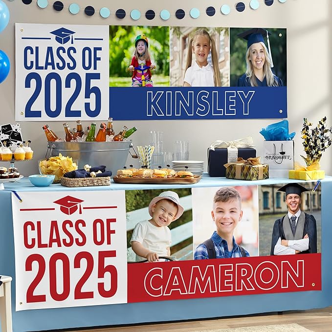 Let's Make Memories Personalized Graduation Banner - Graduation Party Decorations - Customized Congratulations Banner - Class of 2025 - Indoor/Outdoor Vinyl - Way to Grow - Red - 10 ft.