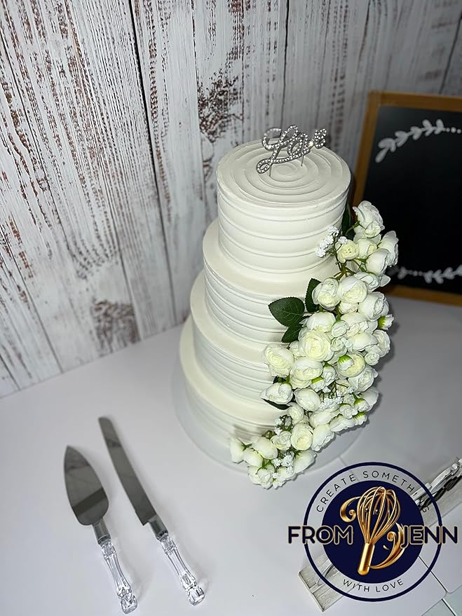 FromJennWithLove 4 Tier Fake Cake - 16'' Tall Ivory Cake with White & Ivory Flowers - Perfect With Wedding Cake Toppers & Cake Decorations for Event Planners, Wedding Coordinators, Special Events