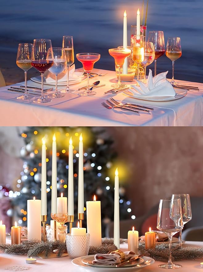 Retisee 50 Pcs 11 Inch Flameless Taper Candles LED Candles Bulk Battery Operated Taper Candle Flickering LED Candlesticks for Valentines Birthday Wedding Party Decor (Classic Style,Ivory)