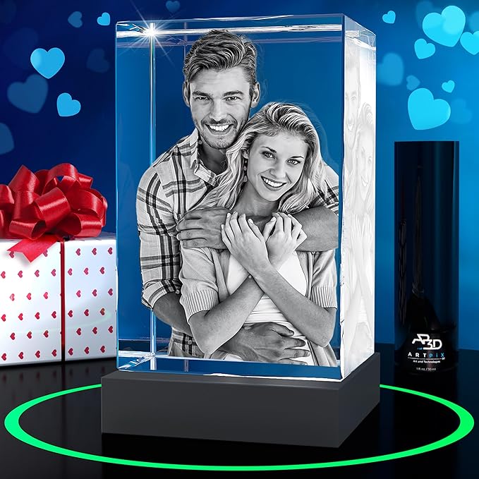 ArtPix 3D Crystal Photo, Christmas Personalized Gifts for Women, Wife, Her, Him, Men, Husband, Grandma, Great Xmas Customized Gift With Your Own Photo, Custom Glass 3D Laser Etched Picture Wedding