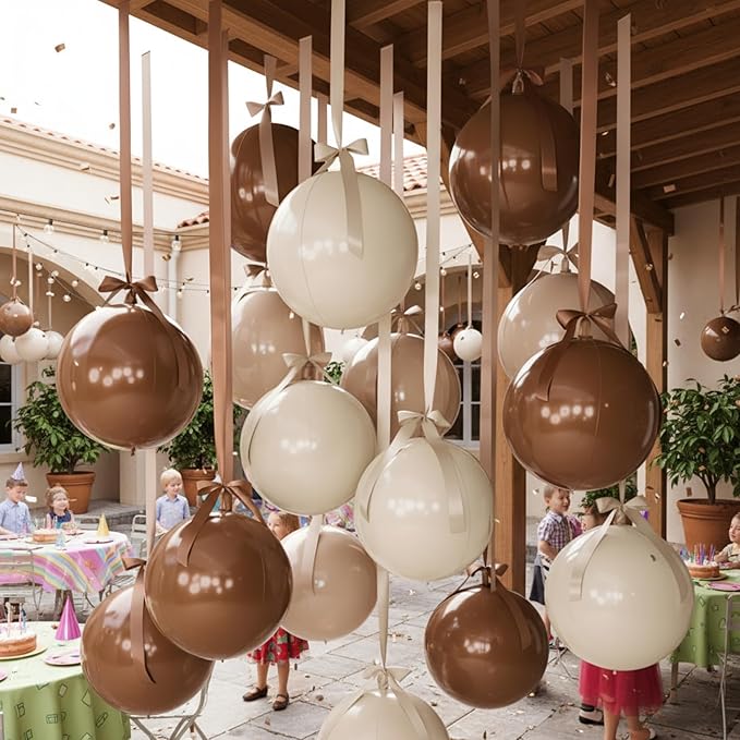 Jenaai 30 Set Round Foil Balloons Bulk 22 Inch 4d Metallic Giant Balloons Set with Satin Bows Ribbon for Ceiling Holiday Ornaments New Year Birthday Wedding Party Decoration(Warm Colors)