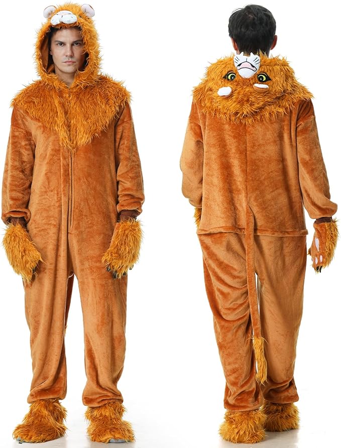 YuDanae Lion Costume Adult Animal Onepiece Unisex Lion Pajamas Halloween Party Onesie Cosplay Jumpsuit for Men Women