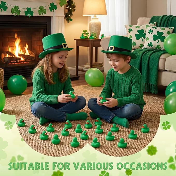 200 Pcs St. Patrick's Day Rubber Ducks Green Shamrock Rubber Duck 1.4 Inch Mini Float Toys for Pool Irish Party Favors Birthday Gift Exchange