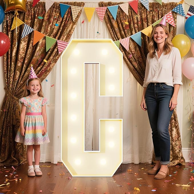 4FT Marquee Letters C Sign,Large Light Up Numbers Party Decoration - Hook and Loop Fastener,No Tools Easy Setup, Corrugated Plastic for Birthdays Weddings Baby Anniversaries(Letters C)