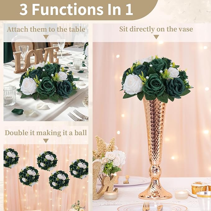 NUPTIO Green Flower Ball Centerpieces: 10 Pcs Artificial Rose Arrangements for Wedding Party Tables Decorations - Fake Silk Floral Kissing Balls for Home St Patrick's Day Christmas Event Dining