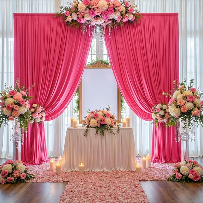 10 ft x 10 ft Wrinkle Free Hot Pink Backdrop Curtains for Parties, Polyester Fuchsia Photo Backdrop Drapes for Wedding Birthday Party Baby Shower,5ft x 10ft,2 Panels