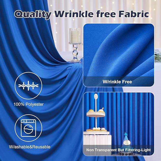30ft×10ft Wrinkle Free Royal Blue Backdrop Curtain for Parties, 6 Panels 5×10ft Soft Silky Polyester Blue Photo Backdrop Drapes for Boss Baby Birthday Party Wedding Photography Background